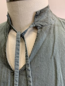 N/L, Slate Gray, Cotton, Solid, Long Sleeves, Stand Collar with Self Ties, V Notch at Neck, Pullover, Self Ties at Cuffs, Oversized/Baggy, Lightly Aged, Pirate, Peasant, Historical Reproduction