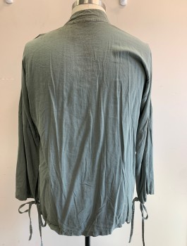 N/L, Slate Gray, Cotton, Solid, Long Sleeves, Stand Collar with Self Ties, V Notch at Neck, Pullover, Self Ties at Cuffs, Oversized/Baggy, Lightly Aged, Pirate, Peasant, Historical Reproduction