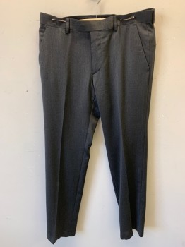 BANANA REPUBLIC, Heather Gray, Wool, Acetate, Heathered, Solid, Zip Front, Extended Waistband, Hook N Eye Closure, 4 Pockets, Crease