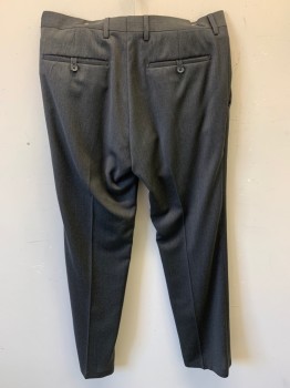 BANANA REPUBLIC, Heather Gray, Wool, Acetate, Heathered, Solid, Zip Front, Extended Waistband, Hook N Eye Closure, 4 Pockets, Crease