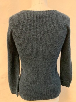 Womens, Pullover, CLUB MONACO, Dk Green, Black, Viscose, Wool, Mottled, M, Cable Knit Front, Ribbed Knit Scoop Neck, Long Sleeves, Ribbed Knit Waistband/Cuff