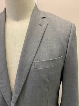 CARLO LUSSO, Medium Gray, Polyester, Rayon, Heathered, Single Breasted, 2 Buttons,  Notched Lapel, 3 Pockets, Double Vent