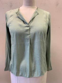 Womens, Blouse, BANANA REPUBLIC, Sage Green, Polyester, Solid, M, L/S, V  Neck, Vertical Seams