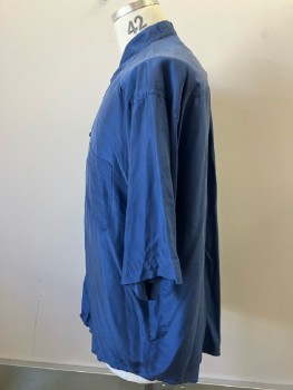 STUDIO, Blue, Silk, Solid, B.F., C.A., S/S, 2 Pckts,