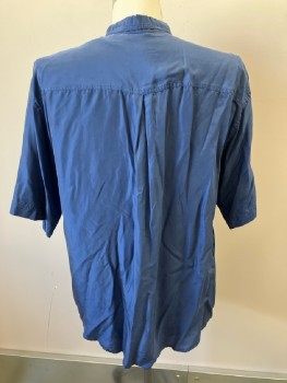 STUDIO, Blue, Silk, Solid, B.F., C.A., S/S, 2 Pckts,