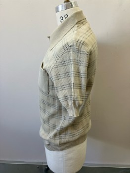 N/L, Khaki Brown, Black, Polyester, Plaid, Shadowy Plaid Sweater Knit, 3 Btns, 1 Pckt, Rib Knit Trims