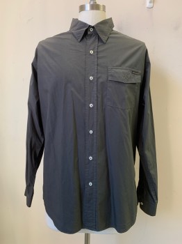 Mens, Casual Shirt, CIVILIANAIRE, Charcoal Gray, Cotton, Solid, L, L/S, Button Front, Collar Attached, Chest Pocket