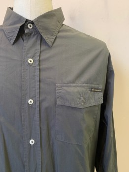 Mens, Casual Shirt, CIVILIANAIRE, Charcoal Gray, Cotton, Solid, L, L/S, Button Front, Collar Attached, Chest Pocket