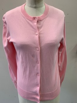 Womens, Sweater, J. CREW, Baby Pink, Cotton, Solid, S, L/S, CN, Buttons,