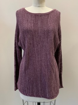 Womens, Pullover, PUrE JILL, Mauve Pink, Purple, Cotton, Rayon, 2 Color Weave, XS, L/S, Wide Neck, Knit