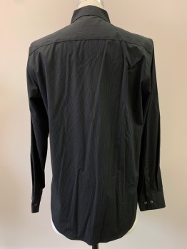 Mens, Casual Shirt, CALVIN KLEIN, Black, Gray, Cotton, Stripes - Pin, 31, 17, L/S, Button Front, Collar Attached,