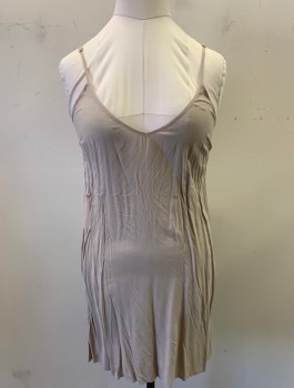 Womens, Dress, Piece 2, RAQUEL ALLEGRA, Taupe, Rayon, Solid, B<38", L, Slip to Go Under Matching Dress, Spaghetti Straps, Matching Dress Barcode is (CF012752)