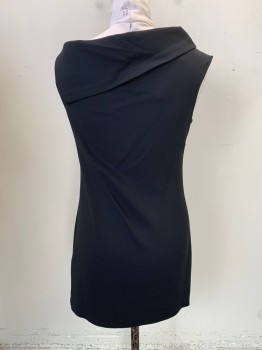 Womens, Cocktail Dress, HELMUT LANG, Black, Wool, Polyester, Solid, B36, 10, W32, Asymmetrical, Above Knee, Fold Over Geometrical Square Pointed Flap Collar, Around Neckline Front and Back, Stretchy No Zipper