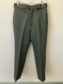 NL, Olive Green, Polyester, Waistband, Wide Belt Loops, Side Pckts, Zip Front, F.F, 2 BCK Welt Pockets