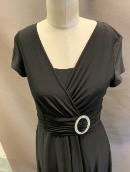 Womens, Dress, Short Sleeve, R & M, Black, Polyester, Spandex, Solid, M, Flounce, CF,with Camisole Bodice, with Rhinestone Gathered Belt at WB.cf088027