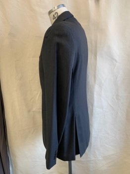 REPORTER, Charcoal Gray, Dk Gray, Wool, Rayon, Stripes - Vertical , Single Breasted, 2 Buttons, 3 Pockets, Notched Lapel, Pick Stitch Detail