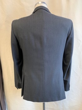 REPORTER, Charcoal Gray, Dk Gray, Wool, Rayon, Stripes - Vertical , Single Breasted, 2 Buttons, 3 Pockets, Notched Lapel, Pick Stitch Detail