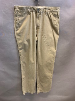 Mens, Casual Pants, LIFE MADE SIMPLE, Khaki Brown, Cotton, 34/32, Side Pockets, Zip Front, F.F, 2 Welt Pockets