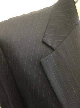 CHAPS, Navy Blue, Wool, Stripes - Pin, Very Dark Navy (can Look Black in Certain Light) Single Breasted, Collar Attached, Notched Lapel, 3 Pockets, 2 Buttons