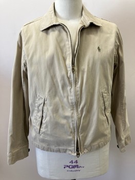 Mens, Casual Jacket, POLO, Tan Brown, Cotton, Polyester, Solid, XL, C.A., 2 Way Zip Front, 2 Diagonal Snap Pckt, L/S, Re-enforced Elbow, 2 Button Tab Cuffs, 2 Button Adjustable Waist Tabs, Back Belt Insert, 2 Pleats At Back From Shoulder To Waist