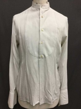 Ecru, Cotton, Button Front, Collar Band, Long Sleeves, Bib Front,
