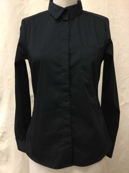 H&M, Black, Cotton, Polyester, Solid, Button Front, Collar Attached,  Long Sleeves, 1 Pocket,