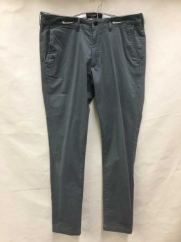 Mens, Casual Pants, ABERCROMBIE & FITCH, Gray, Green, Cotton, Solid, 34, 32, Greenish-gray, Zip Front, Flat Front, 2 Slant Pockets On the Side