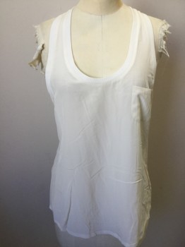 JOIE, Cream, Polyester, Solid, Ribbed Knit Scoop Neck & 2"  Straps, Razor Back, 1 Pocket, Flair Bottom