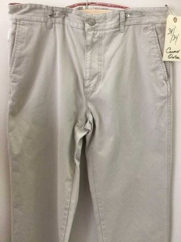 Mens, Casual Pants, CONVERSE, Beige, Cotton, Solid, 34, 34, Stitched Waistband, Belt Loops, 4 Pockets, Flat Front, Zip Front,