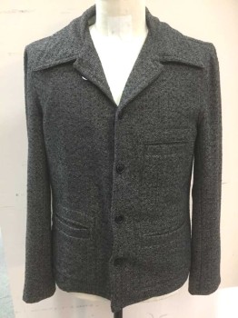 N/L, Charcoal Gray, Gray, Slate Blue, Beige, Wool, Tweed, Specked, Single Breasted, 5 Button "Roll Collar" Notch Collar, 3 Welt Pocket, Plaid Flannel Lining, Made To Order