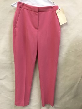 Womens, Slacks, TOP SHOP, Pink, Polyester, Solid, 26, Flat Front, Tapered, 4 Pockets, Zip Front,