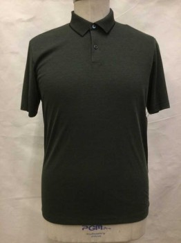 THEORY, Olive Green, Cotton, Polyester, Heathered, Heather Olive, Short Sleeve,  Black Collar Trim