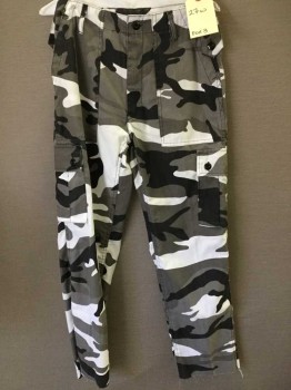 Womens, Pants, White, Gray, Black, Polyester, Cotton, Camouflage, 27, Cargo Style
