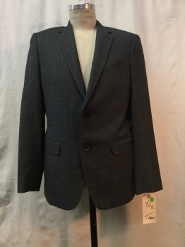 Mens, Sportcoat/Blazer, THEORY, Heather Gray, Black, Wool, Plaid, 42 R, Heather Gray, Black Plaid, Notched Lapel, 2 Buttons,