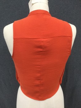 FREE PEOPLE, Orange, Solid, Surplice Blousy Top, Sleeveless, V-neck, Stand Collar Attached, Snap Closure, with Brass Ring Detail, Yoke Front and Back