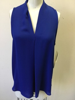 Womens, Shell, 14th & UNION, Royal Blue, Polyester, Rayon, Solid, S, V-neck, Sleeveless, Pull Over, Poly Front Rayon Back, Hi Low Hem