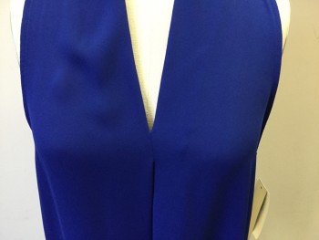 14th & UNION, Royal Blue, Polyester, Rayon, Solid, V-neck, Sleeveless, Pull Over, Poly Front Rayon Back, Hi Low Hem
