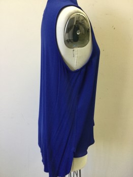14th & UNION, Royal Blue, Polyester, Rayon, Solid, V-neck, Sleeveless, Pull Over, Poly Front Rayon Back, Hi Low Hem