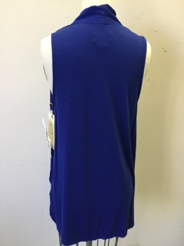 Womens, Shell, 14th & UNION, Royal Blue, Polyester, Rayon, Solid, S, V-neck, Sleeveless, Pull Over, Poly Front Rayon Back, Hi Low Hem