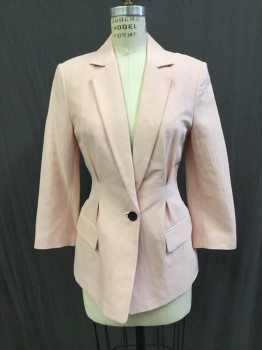 Womens, Blazer, JOIE, Lt Pink, Cotton, Linen, Solid, 0, Lightly Slubbed Fabric, 1 Button Single Breasted, Notched Lapel, 2 Pockets, Slit at Center Back, Inverted Pleat Detail at Shaped Waistline