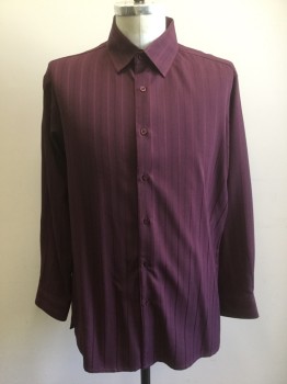BASSIRI, Dk Purple, Polyester, Stripes - Vertical , Dark Plum, Self Stripe Texture, Long Sleeve Button Front, Collar Attached, 2000's