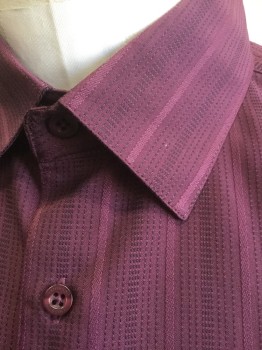 BASSIRI, Dk Purple, Polyester, Stripes - Vertical , Dark Plum, Self Stripe Texture, Long Sleeve Button Front, Collar Attached, 2000's