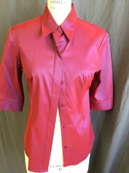 EXPRESS, Iridescent Red, Polyester, Nylon, Solid, Collar Attached, Hidden Button Front, 3/4 Sleeves with Cuff and 1 Button & Loop Hole