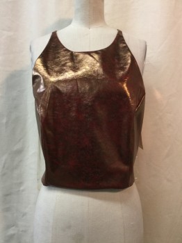 Womens, Top, RULES OF ETIQEUTTE, Brick Red, Copper Metallic, Polyester, Rayon, Solid, XS, Brick Red/ Copper, Round Neck,  Racer Back Spaghetti Straps, Elastic Back with Zip, Cropped