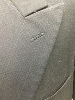 Mens, Suit, Jacket, MANI, Navy Blue, Gray, Wool, Stripes - Pin, Stripes, 40/30, 42 R, Double Breasted, Slit Pockets, Peaked Lapel, Self Diagonal Stripes, Muted Grey Pinstripes