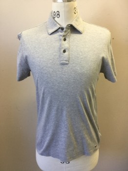 MICHAEL KORS, Heather Gray, Cotton, Short Sleeves, Jersey Knit, 3 Buttons, Collar Attached