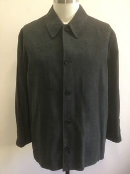 Mens, Casual Jacket, PRONTO UOMO, Charcoal Gray, Viscose, Polyester, Solid, XL, Shirt Jacket, 5 Buttons, Long Sleeves, Collar Attached, Black Satin Lining