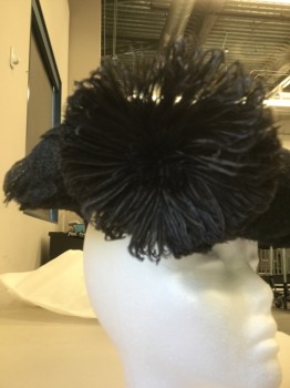 NL, Black, Horsehair, Feathers, Solid, Horsehair Ribbon Hat with Wiring with Ostrich Feather Coquette at Front Right Rosette,
