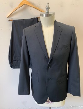BARONI PRIVE , Charcoal Gray, Wool, Stripes - Micro, Single Breasted, Notched Lapel with Hand Picked Stitching, 2 Buttons, 4 Pockets, Orange Polka Dotted Lining