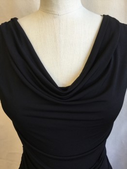 Womens, Cocktail Dress, BCX, Black, Polyester, Spandex, Solid, S, Plunge Neck, Gathered Both Sides & Center Back, Sleeveless, V Back with Silver Beads Strands.